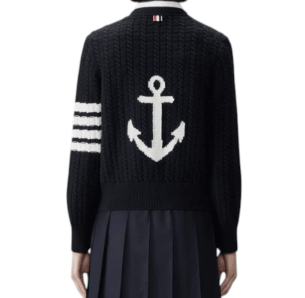 Merino Wool 4-Bar Anchor Intarsia Cardigan 