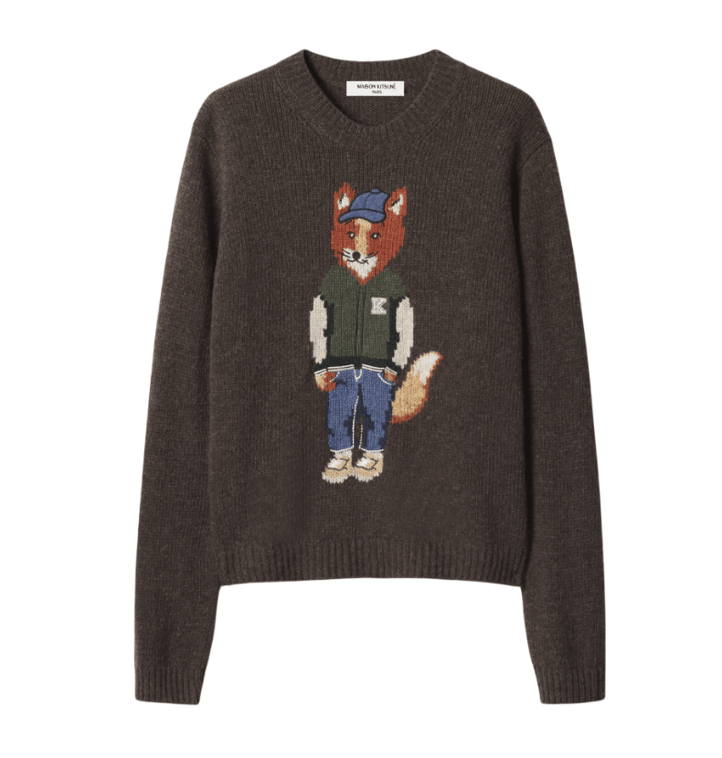 DRESSED FOX INTARSIA WOOL JUMPER - dark wood