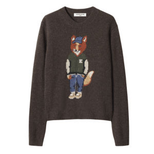 DRESSED FOX INTARSIA WOOL JUMPER - dark wood