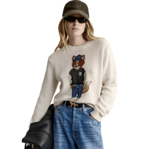 DRESSED FOX INTARSIA WOOL JUMPER - Pure ecru