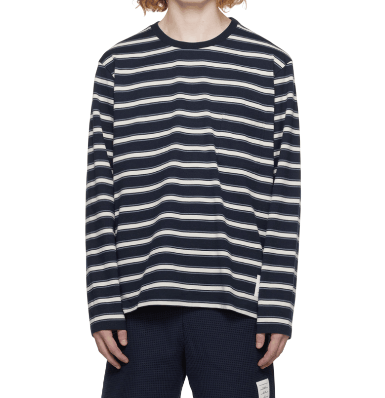 Thom Browne Stripe Jersey Oversized Long Sleeve Tee Navy
