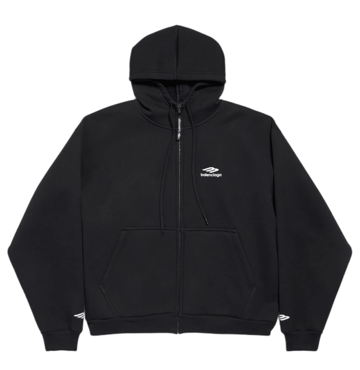 Balenciaga 3B Sports Icon Zip-Up Hoodie Washed Black White
