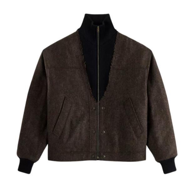 Herringbone Wool Zip Jacket 