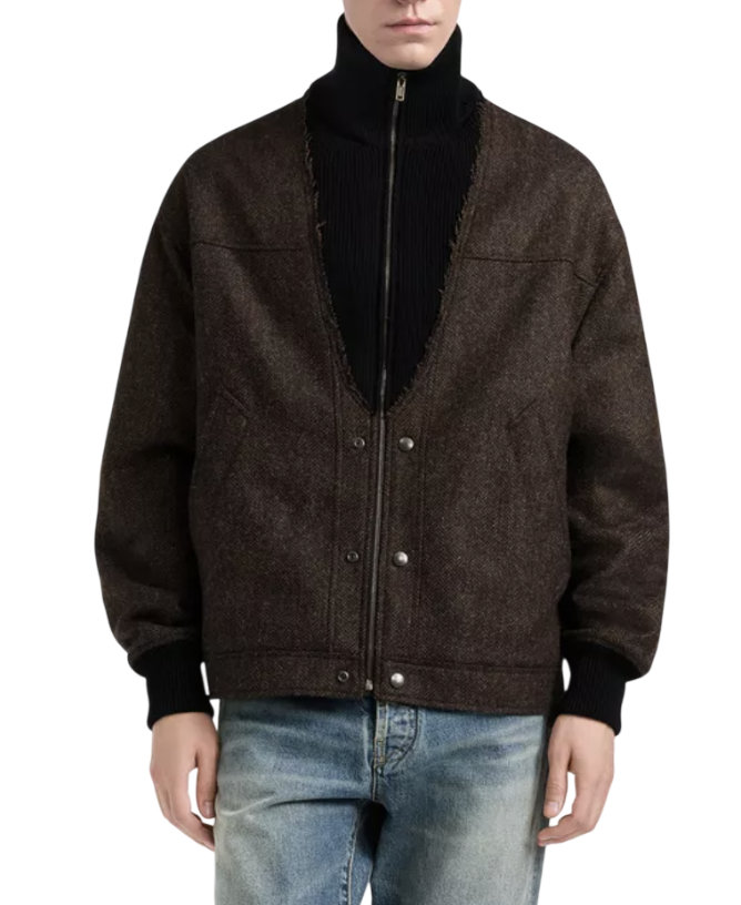 Herringbone Wool Zip Jacket 