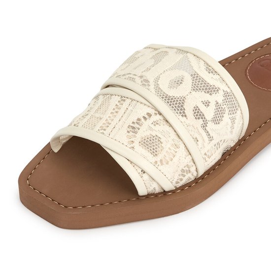 WOODY FLAT Slides - Beige