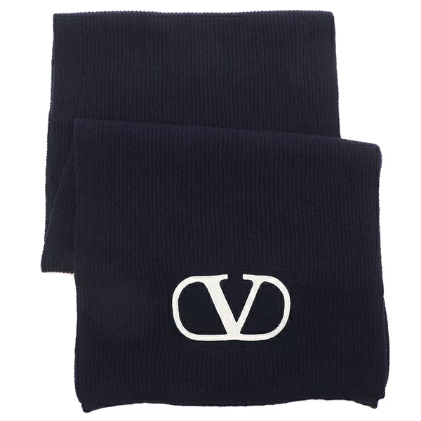 KNITTED SCARF VLOGO SIGNATURE WOOL NAVY