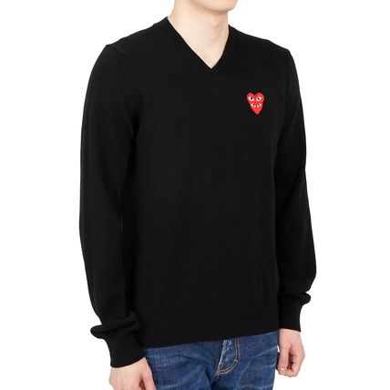  Double Heart Logo V-Neck Sweater 'Black'