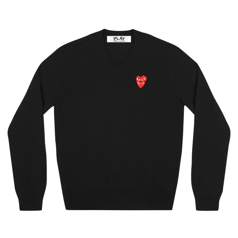 Double Heart Logo V-Neck Sweater 'Black'
