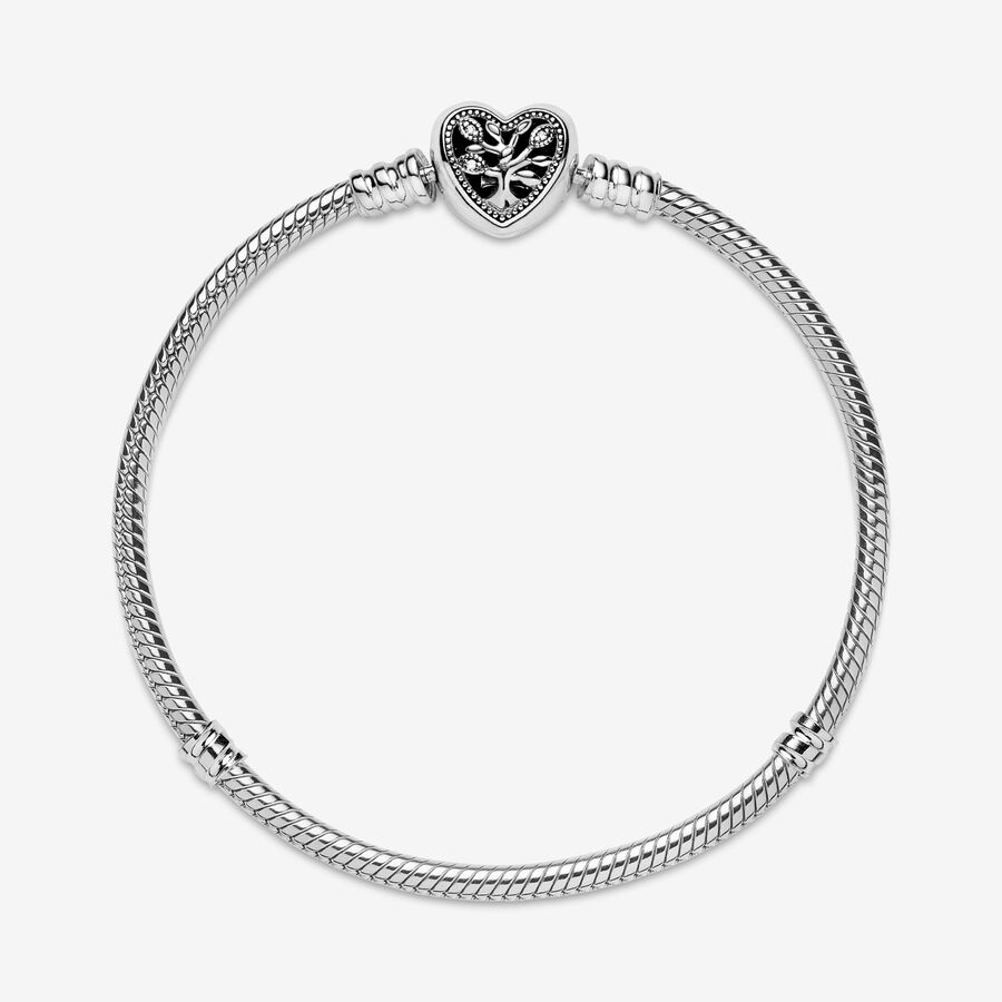 Pandora Moments Family Tree Heart Clasp Snake Chain Bracelet