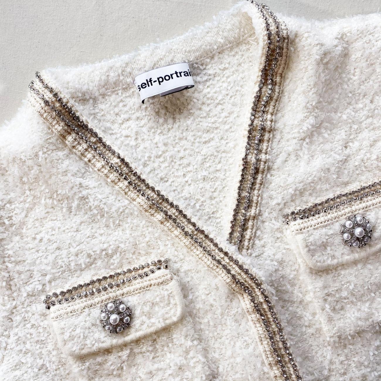 White Tape Knit Cardigan