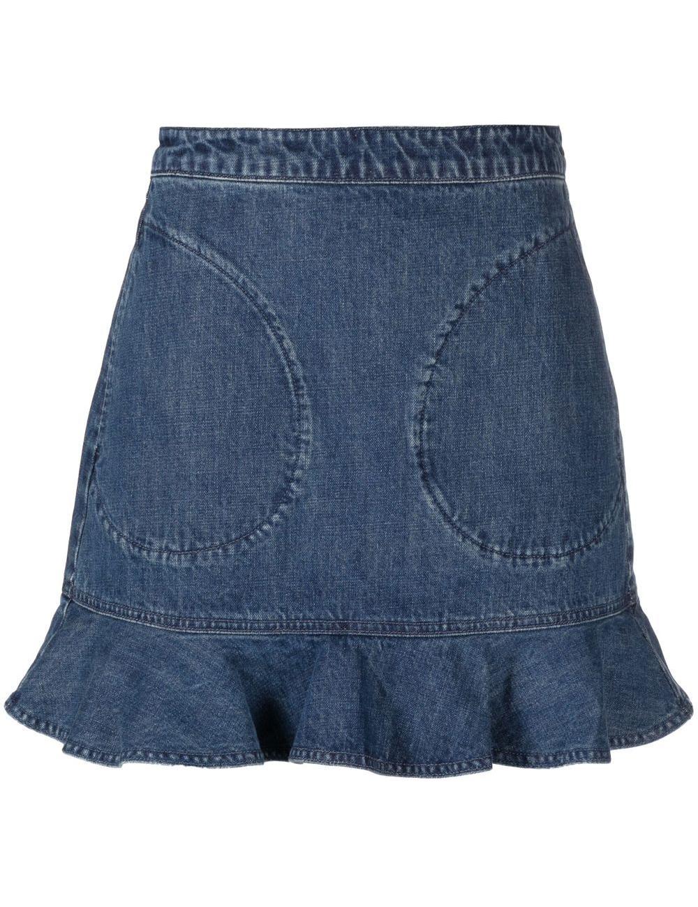 Scalloped cotton-denim skirt