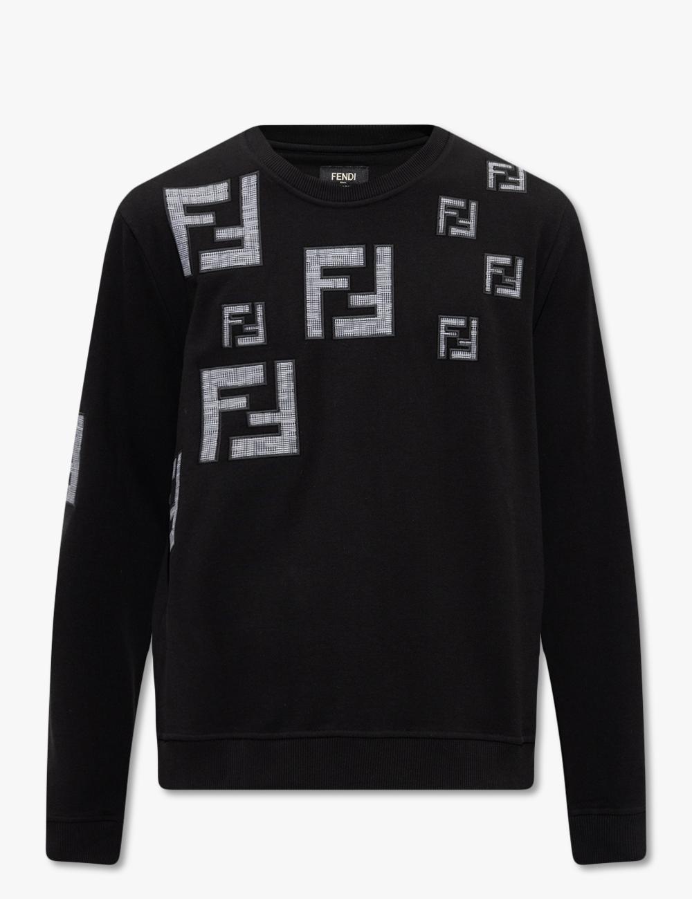 Black crewneck sweatshirt with logo