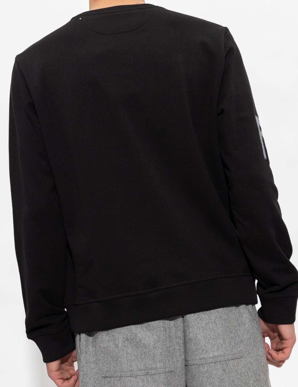 Black crewneck sweatshirt with logo