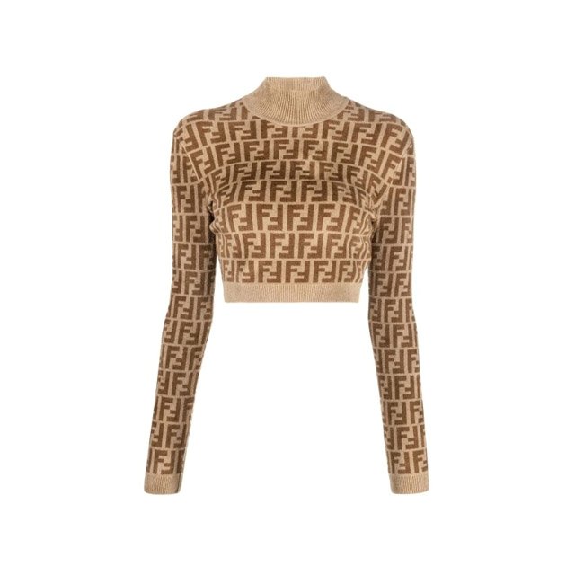 Fendi Logo Velvet Crop Knit Brown Women's