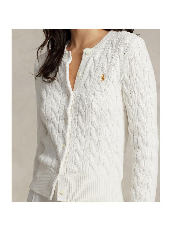 Pony Logo Embroidered Cable Cardigan 