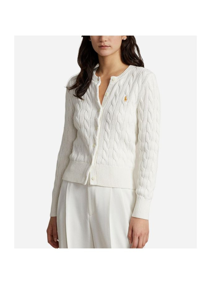 Pony Logo Embroidered Cable Cardigan 