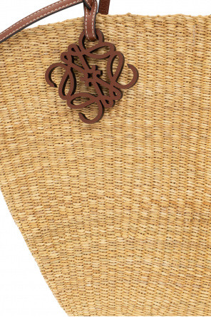 Loewe Shell Leather Trim Raffia Basket Bag 