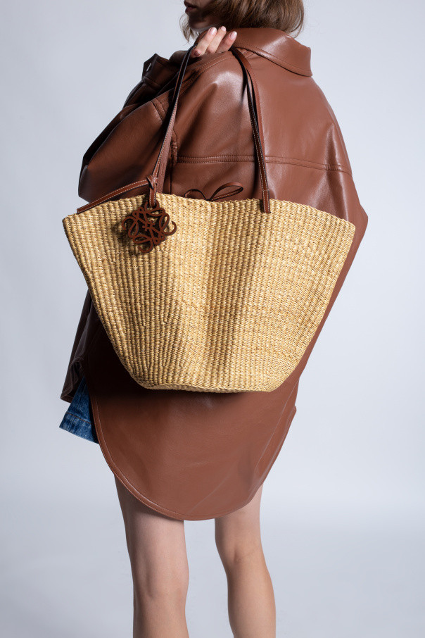 Loewe Shell Leather Trim Raffia Basket Bag 