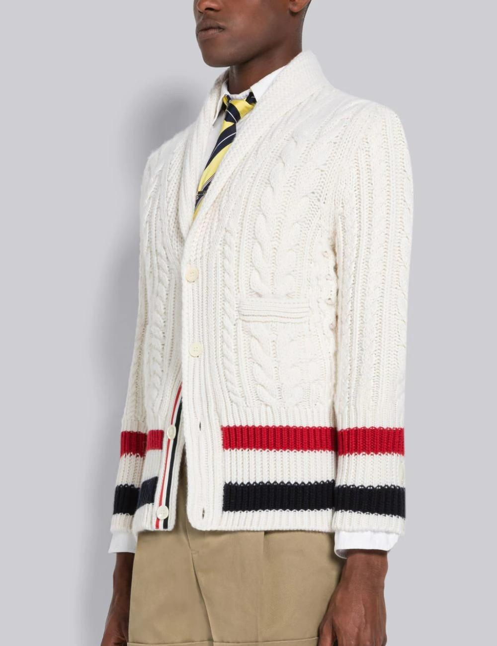 CASHMERE CABLE SHAWL COLLAR CARDIGAN