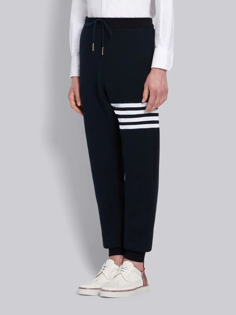 NAVY WAFFLE 4-BAR STRIPE SWEATPANTS