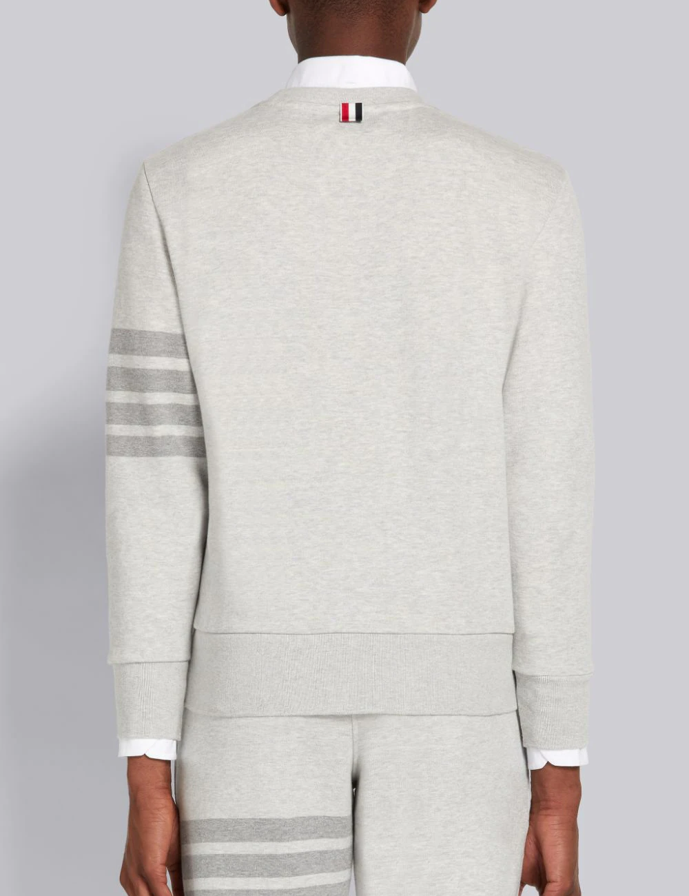 PASTEL GREY LOOPBACK TERRY TONAL 4-BAR RELAXED FIT CREW NECK SWEATSHIRT