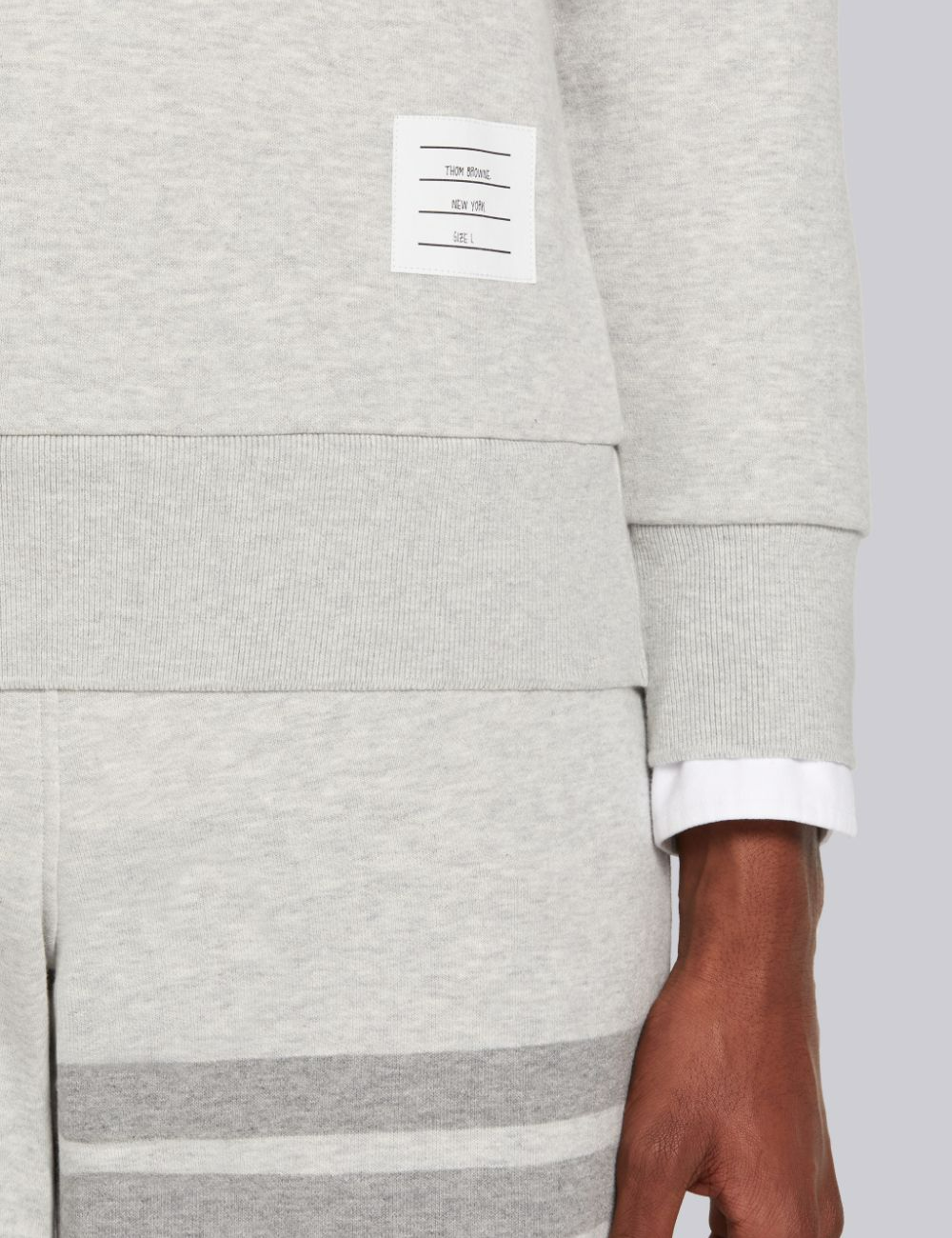 PASTEL GREY LOOPBACK TERRY TONAL 4-BAR RELAXED FIT CREW NECK SWEATSHIRT