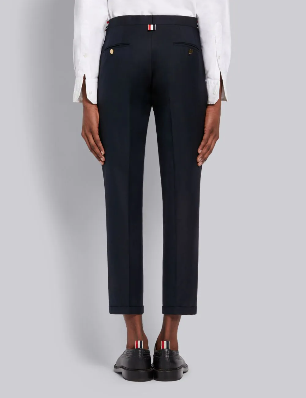 NAVY SUPER 120S WOOL TWILL SIDE TAB TROUSER