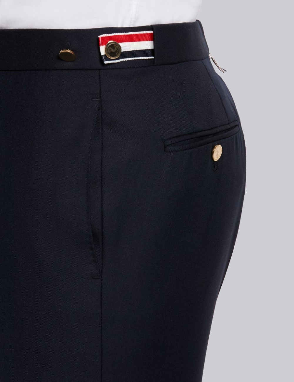 NAVY SUPER 120S WOOL TWILL SIDE TAB TROUSER