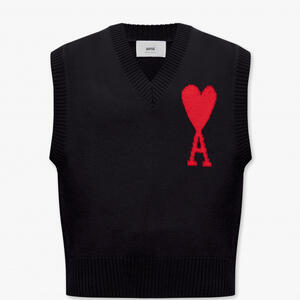 Heart Intarsia Felt Wool Oversized Knit Vest 