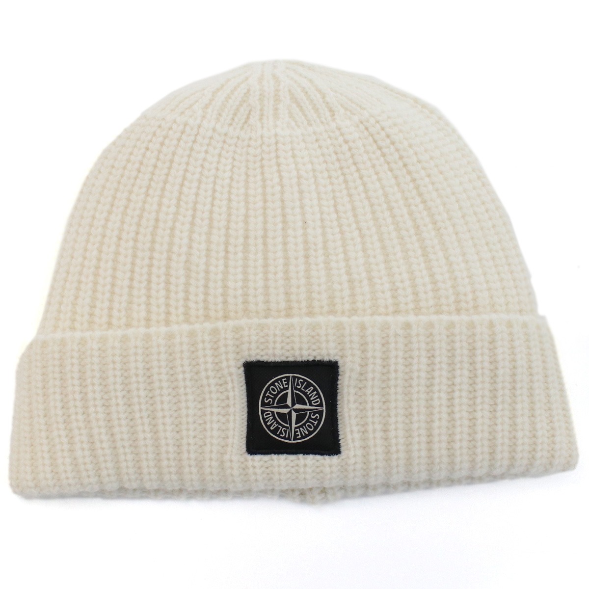 Logo patch ribbed wool beanie ( White)