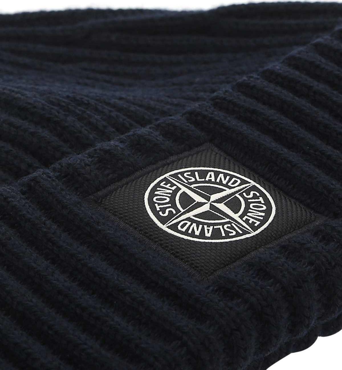 Logo patch ribbed rool beanie ( Navy)