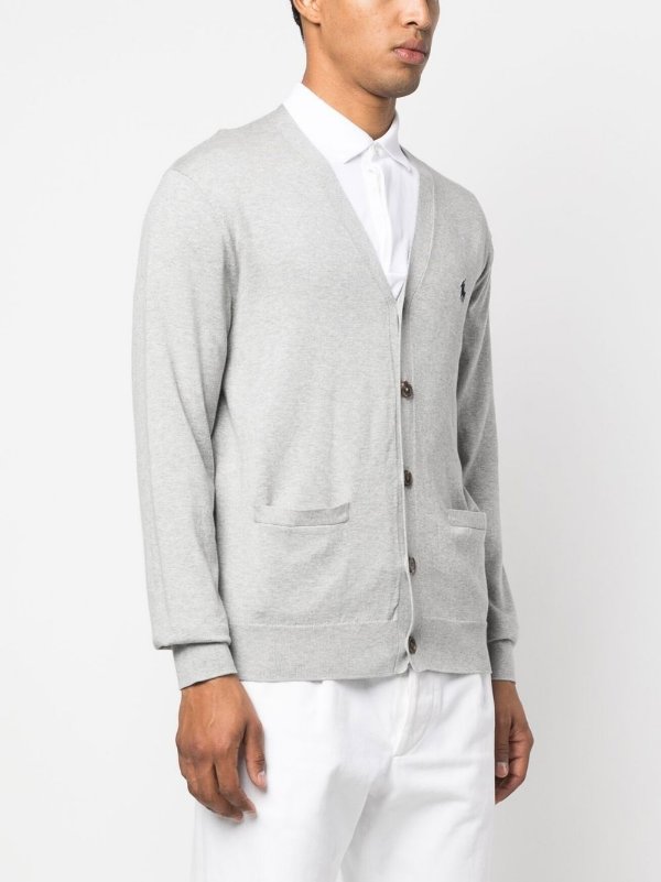 Pony Logo Embroidered Cardigan - Gray
