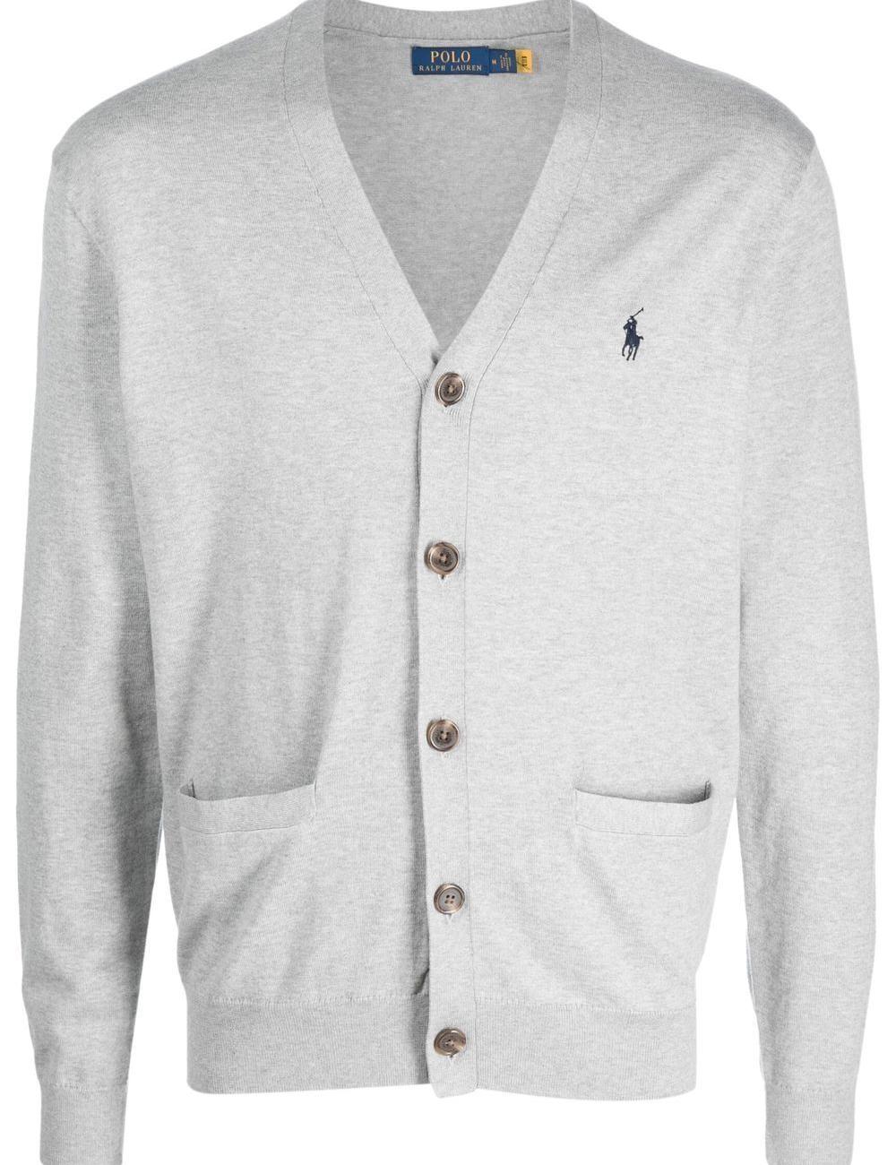 Pony Logo Embroidered Cardigan - Gray