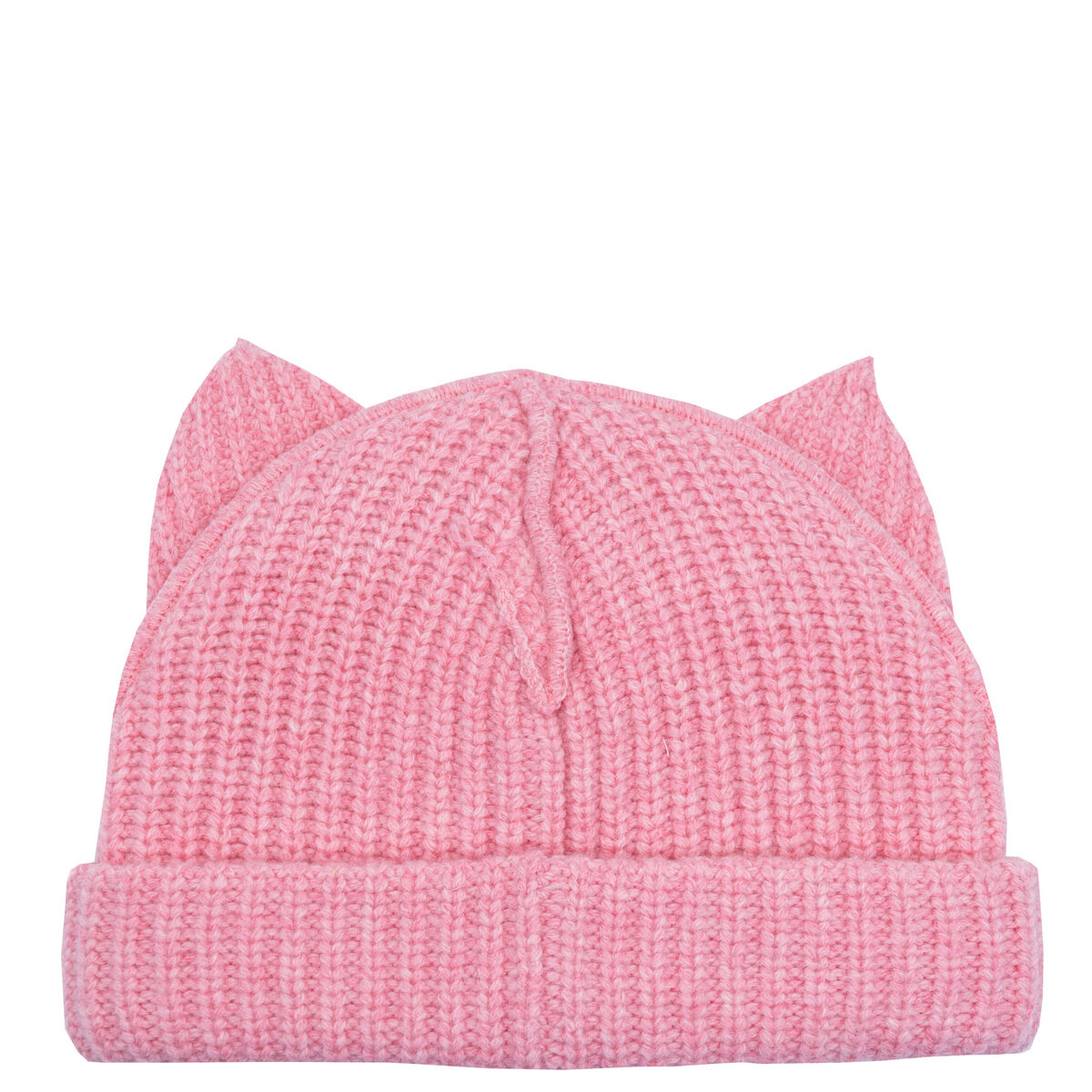 Logo Patch Chunky Ear Rams Wool Beanie Pink