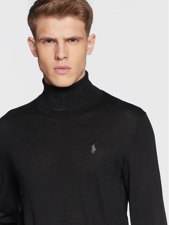 Rollkragenpullover Schwarz Regular Fit