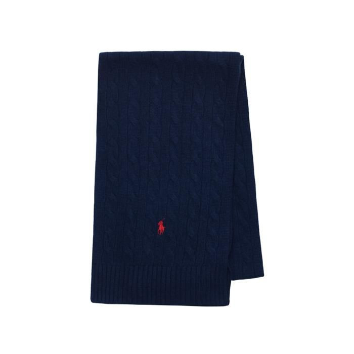 Pony Logo Embroidery Cable Knit Wool Muffler - Navy 