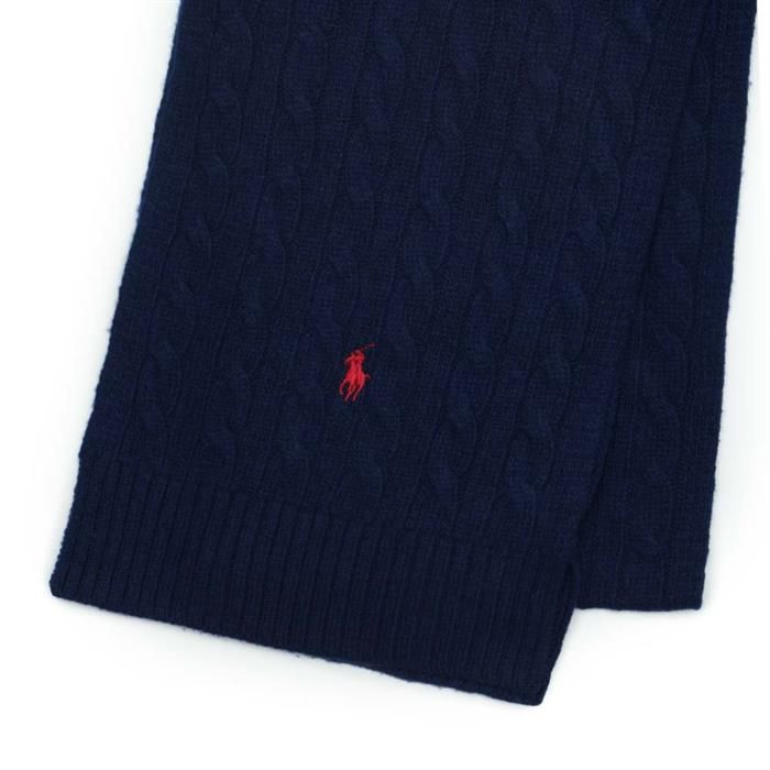Pony Logo Embroidery Cable Knit Wool Muffler - Navy 
