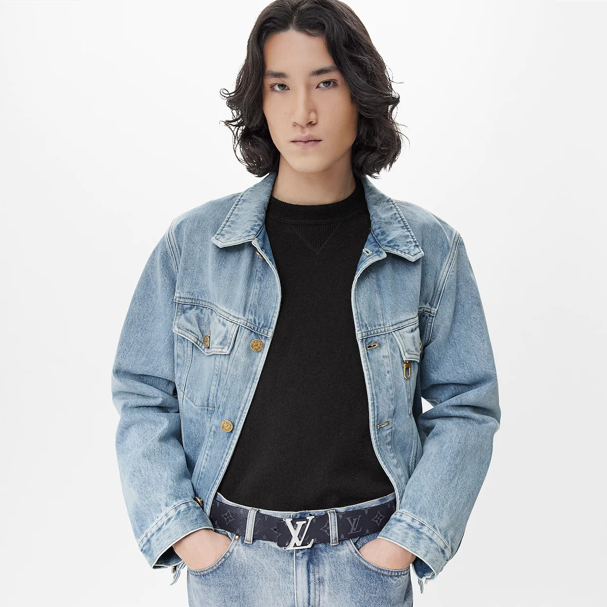 LV INITIALS 40MM REVERSIBLE BELT - Blue