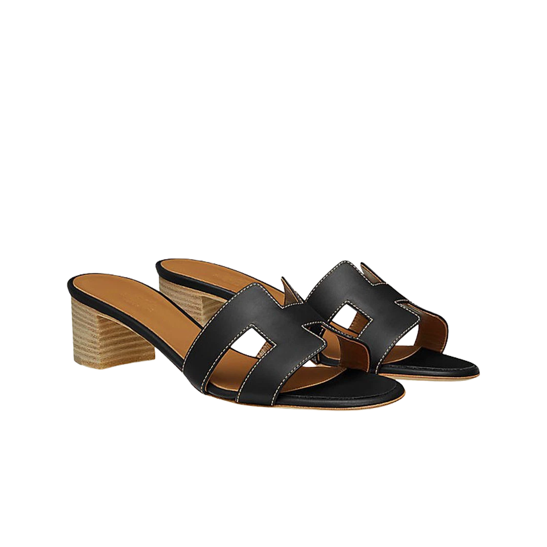 Hermes Oasis Sandal Calfskin & Noir Piqures Ecrues