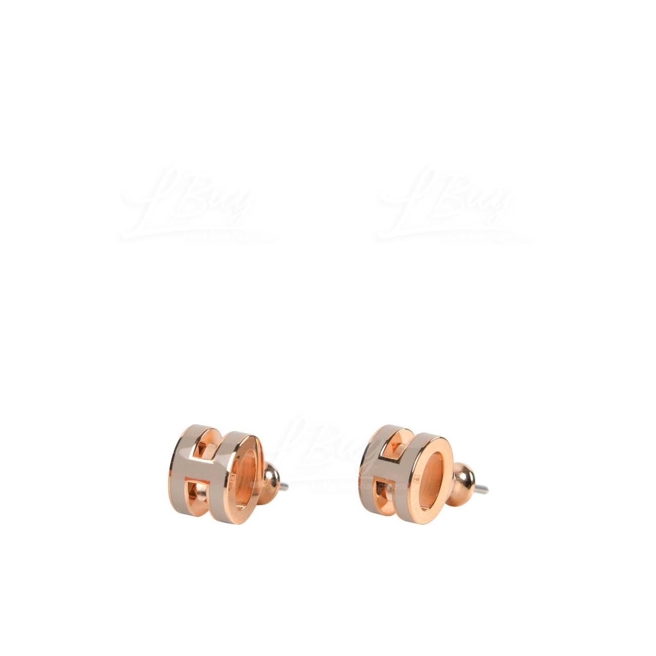 Hermes Mini Pop H Earring Rose Gold & Marron Glace