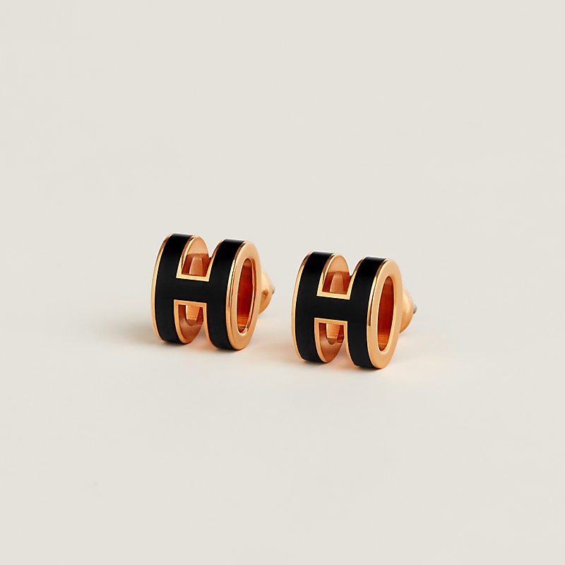 (W) Hermes Mini Pop H Earring Gold & Noir