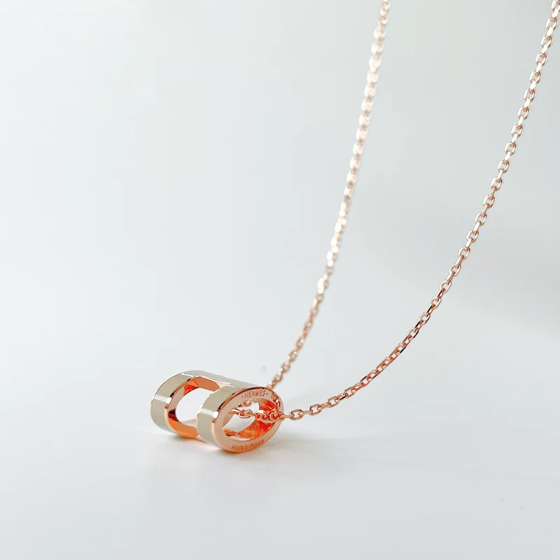 HERMES POP H NECKLACE IN MARRON GLACE AND ROSE GOLD