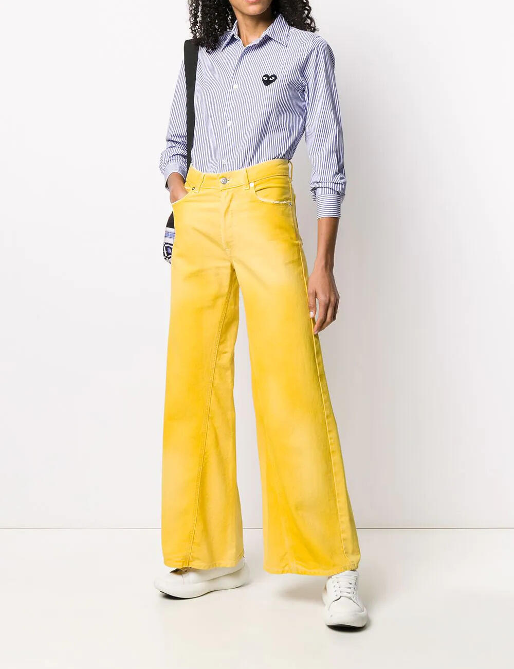 Black and Pen Stripe Shirt White Navy Women's Shirt 