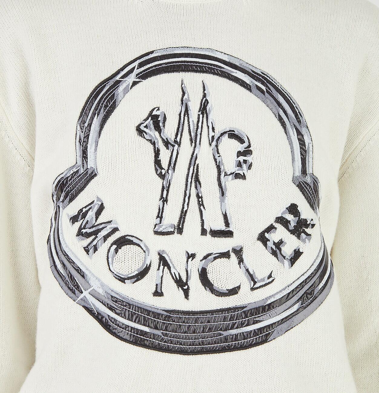 Moncler Intarsia Crewneck Sweater in White