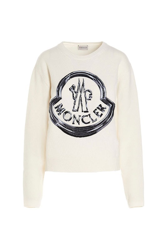 Moncler Intarsia Crewneck Sweater in White