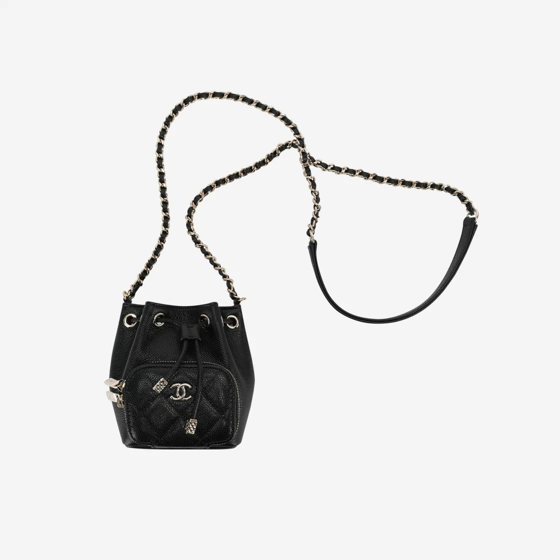Chanel Mini Bucket with Chain Grained Calfskin & Gold Black
