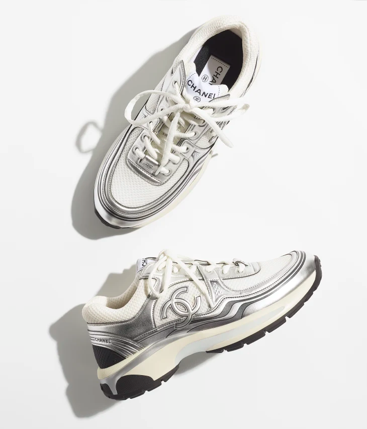 Chanel Sneakers Fabric Laminated & White Silver