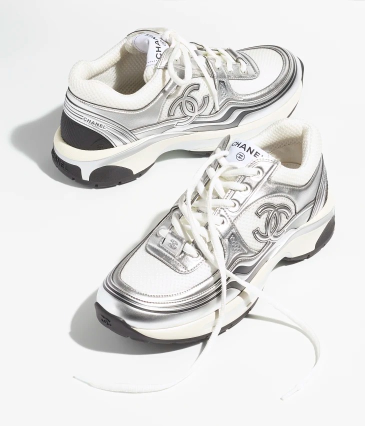 Chanel Sneakers Fabric Laminated & White Silver