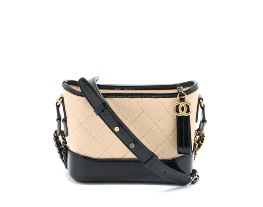Chanel Gabrielle Small Hobo Bag Aged Calfskin & Gold Beige Black