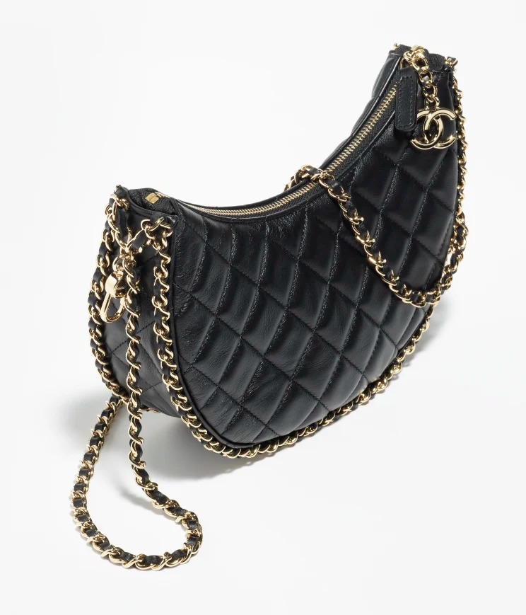 Chanel Small Hobo Bag Lambskin & Shiny Light Gold Black